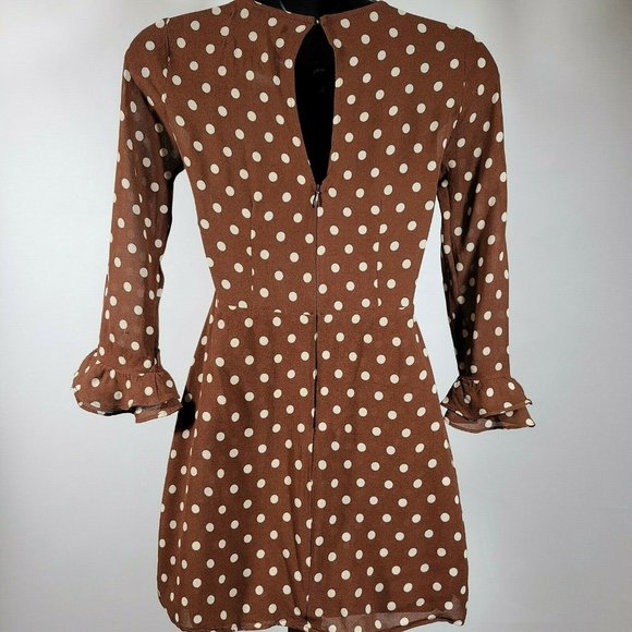 REFORMATION Brown Dot Finch Mini Dress - Picture 3 of 4